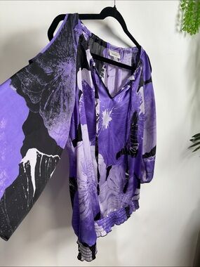 dressbarn Purple Floral Peasant Blouse